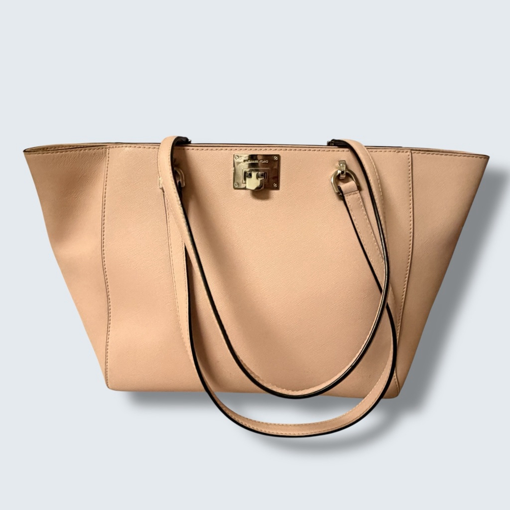Michael Kors Blush Pink Saffiano Leather Tote Work Everyday Silver Lock Large - Picture 16 of 16